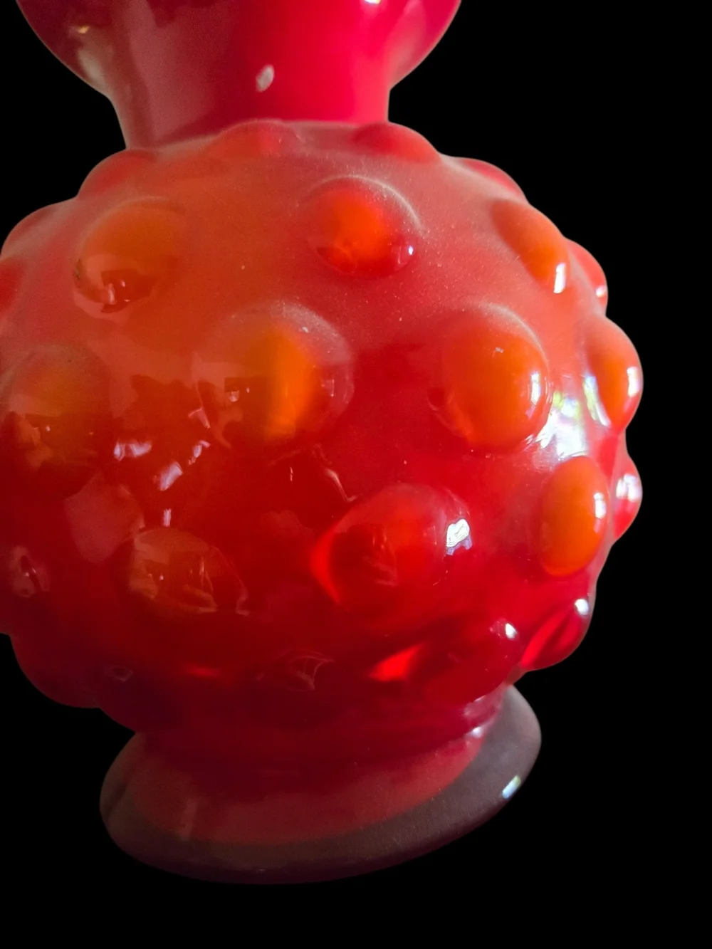 Vintage Red-Orange Hobnail Glass Vase - Decorative Home Accent